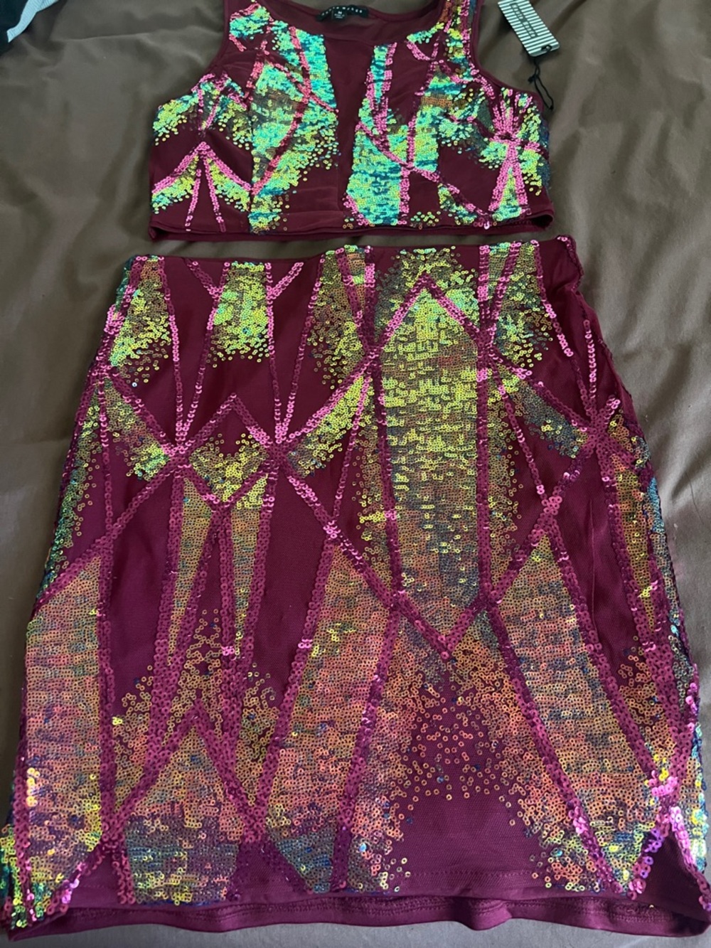 Haute Monde Burgundy Sequin Mini Skirt
